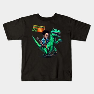 Juneteenth black king riding t rex dino funny boys kids flag Kids T-Shirt